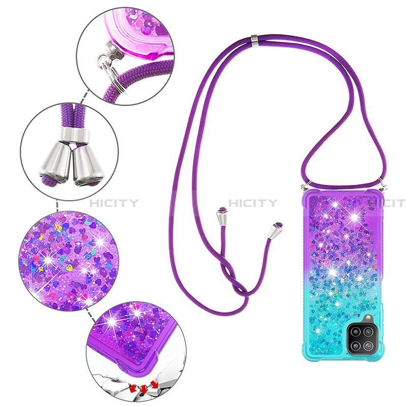 Silikon Hülle Handyhülle Gummi Schutzhülle Flexible Tasche Bling-Bling mit Schlüsselband Lanyard S01 für Samsung Galaxy A22 4G