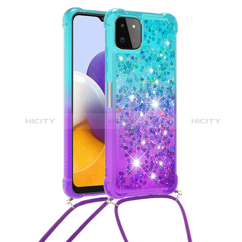 Silikon Hülle Handyhülle Gummi Schutzhülle Flexible Tasche Bling-Bling mit Schlüsselband Lanyard S01 für Samsung Galaxy A22s 5G groß