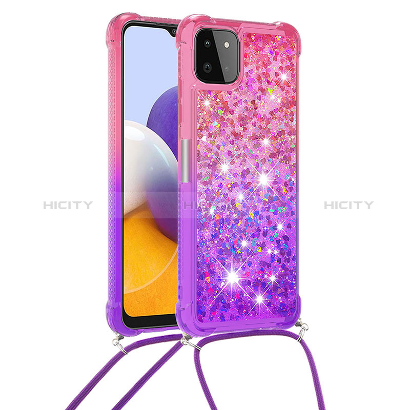 Silikon Hülle Handyhülle Gummi Schutzhülle Flexible Tasche Bling-Bling mit Schlüsselband Lanyard S01 für Samsung Galaxy A22s 5G Pink