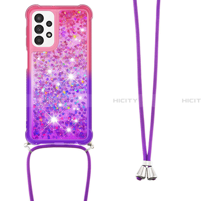 Silikon Hülle Handyhülle Gummi Schutzhülle Flexible Tasche Bling-Bling mit Schlüsselband Lanyard S01 für Samsung Galaxy A23 4G groß