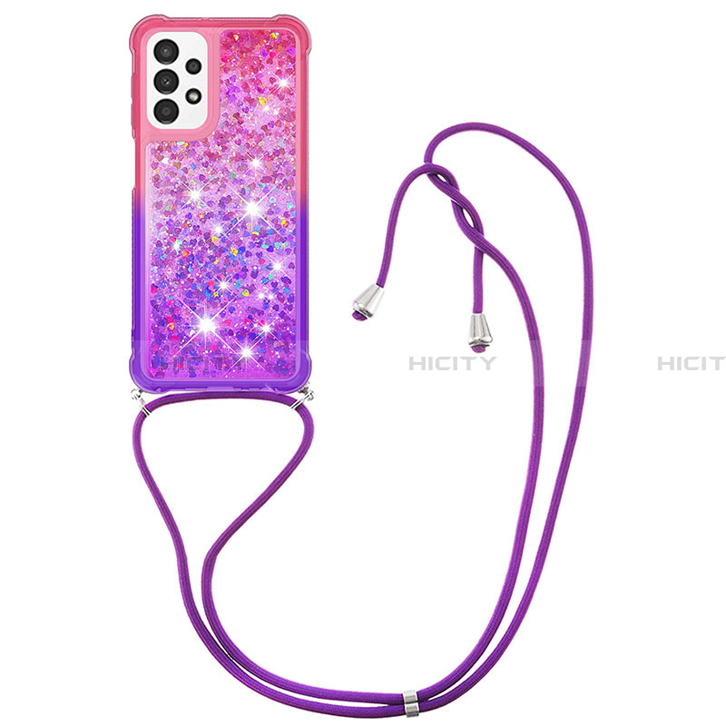 Silikon Hülle Handyhülle Gummi Schutzhülle Flexible Tasche Bling-Bling mit Schlüsselband Lanyard S01 für Samsung Galaxy A23 4G groß