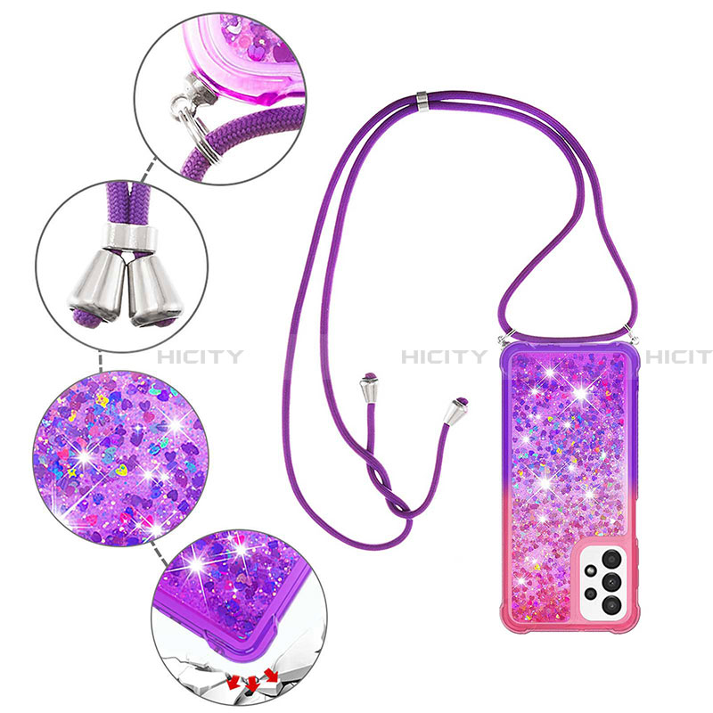 Silikon Hülle Handyhülle Gummi Schutzhülle Flexible Tasche Bling-Bling mit Schlüsselband Lanyard S01 für Samsung Galaxy A23 4G