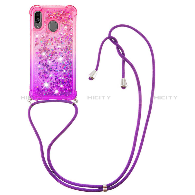 Silikon Hülle Handyhülle Gummi Schutzhülle Flexible Tasche Bling-Bling mit Schlüsselband Lanyard S01 für Samsung Galaxy A30 groß