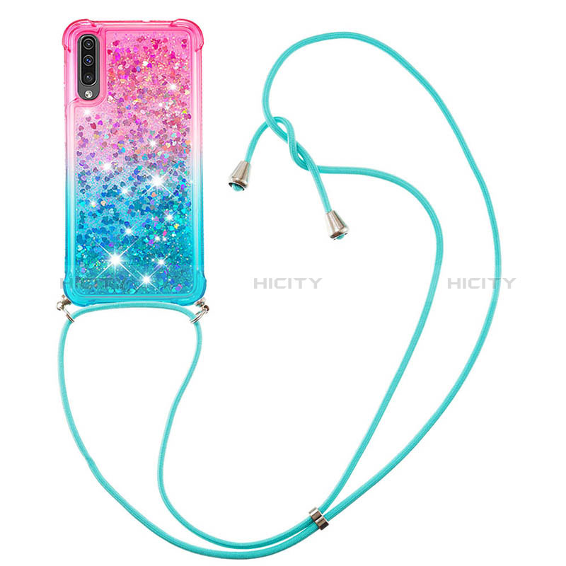 Silikon Hülle Handyhülle Gummi Schutzhülle Flexible Tasche Bling-Bling mit Schlüsselband Lanyard S01 für Samsung Galaxy A30S