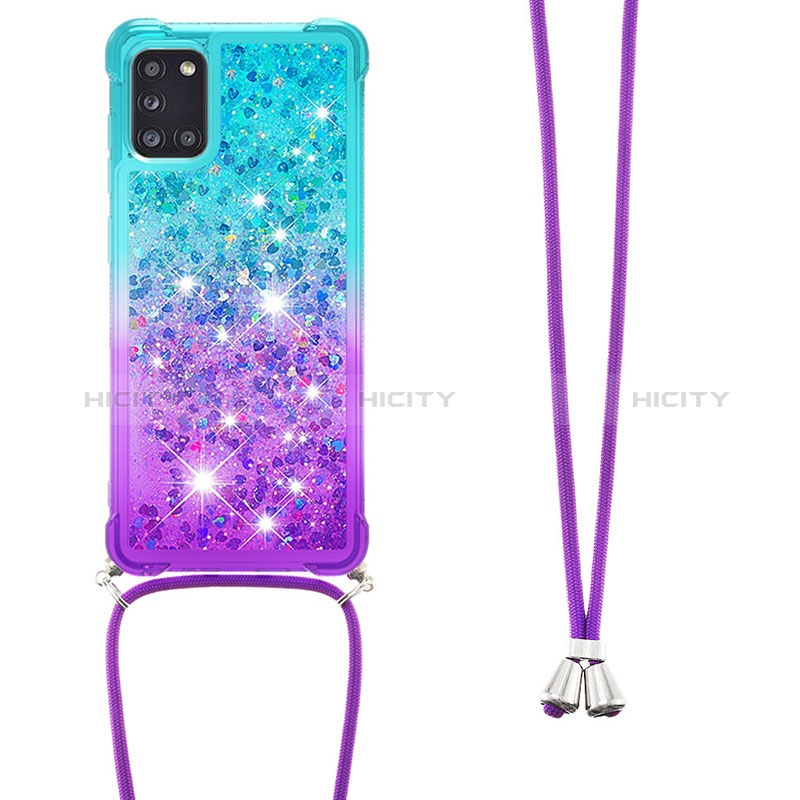 Silikon Hülle Handyhülle Gummi Schutzhülle Flexible Tasche Bling-Bling mit Schlüsselband Lanyard S01 für Samsung Galaxy A31 groß