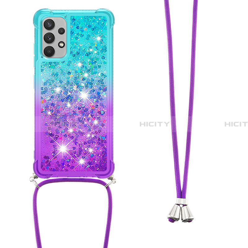 Silikon Hülle Handyhülle Gummi Schutzhülle Flexible Tasche Bling-Bling mit Schlüsselband Lanyard S01 für Samsung Galaxy A32 4G groß