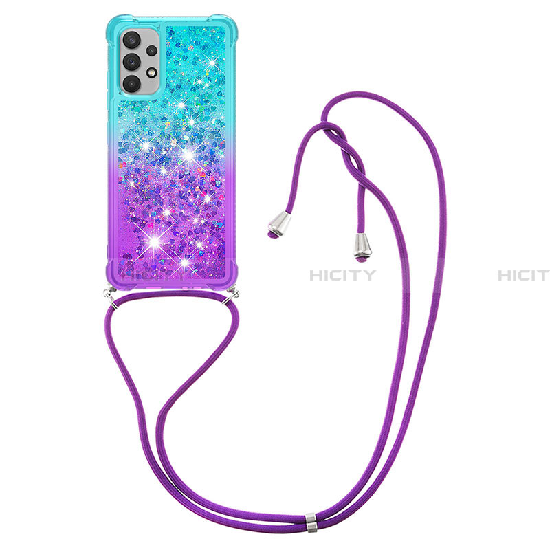 Silikon Hülle Handyhülle Gummi Schutzhülle Flexible Tasche Bling-Bling mit Schlüsselband Lanyard S01 für Samsung Galaxy A32 5G groß