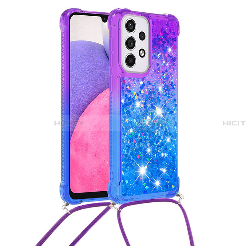 Silikon Hülle Handyhülle Gummi Schutzhülle Flexible Tasche Bling-Bling mit Schlüsselband Lanyard S01 für Samsung Galaxy A33 5G Violett