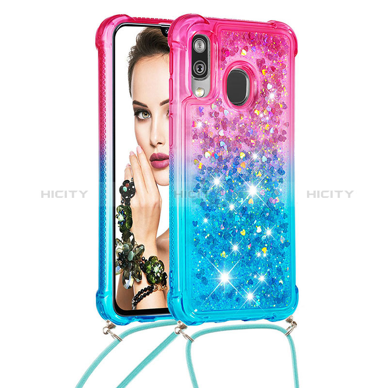 Silikon Hülle Handyhülle Gummi Schutzhülle Flexible Tasche Bling-Bling mit Schlüsselband Lanyard S01 für Samsung Galaxy A40