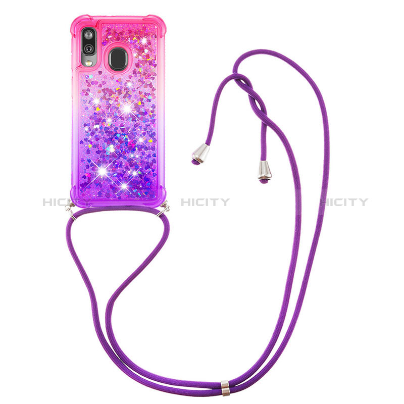 Silikon Hülle Handyhülle Gummi Schutzhülle Flexible Tasche Bling-Bling mit Schlüsselband Lanyard S01 für Samsung Galaxy A40