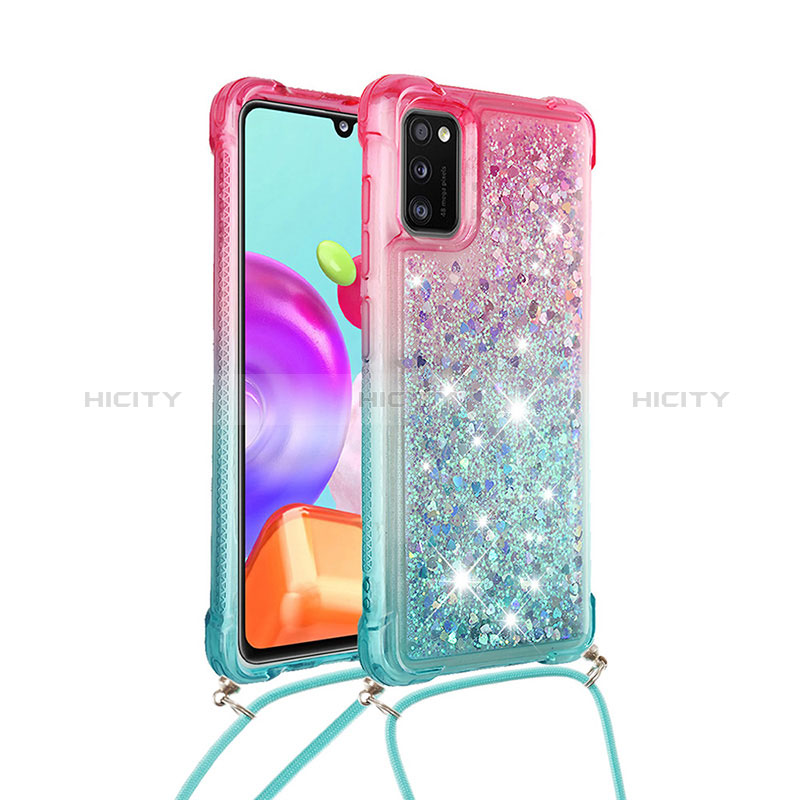 Silikon Hülle Handyhülle Gummi Schutzhülle Flexible Tasche Bling-Bling mit Schlüsselband Lanyard S01 für Samsung Galaxy A41