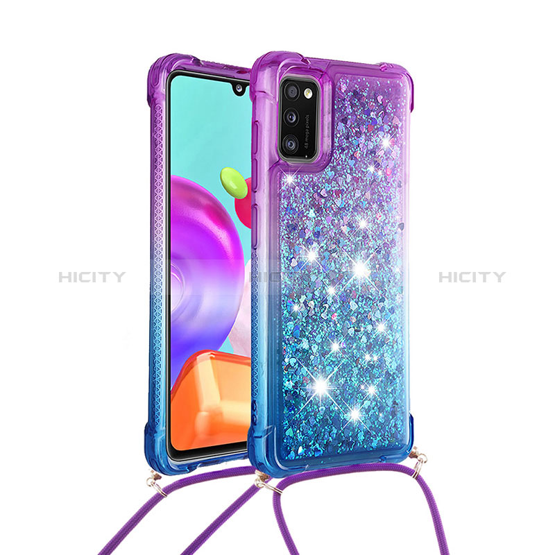 Silikon Hülle Handyhülle Gummi Schutzhülle Flexible Tasche Bling-Bling mit Schlüsselband Lanyard S01 für Samsung Galaxy A41 Violett