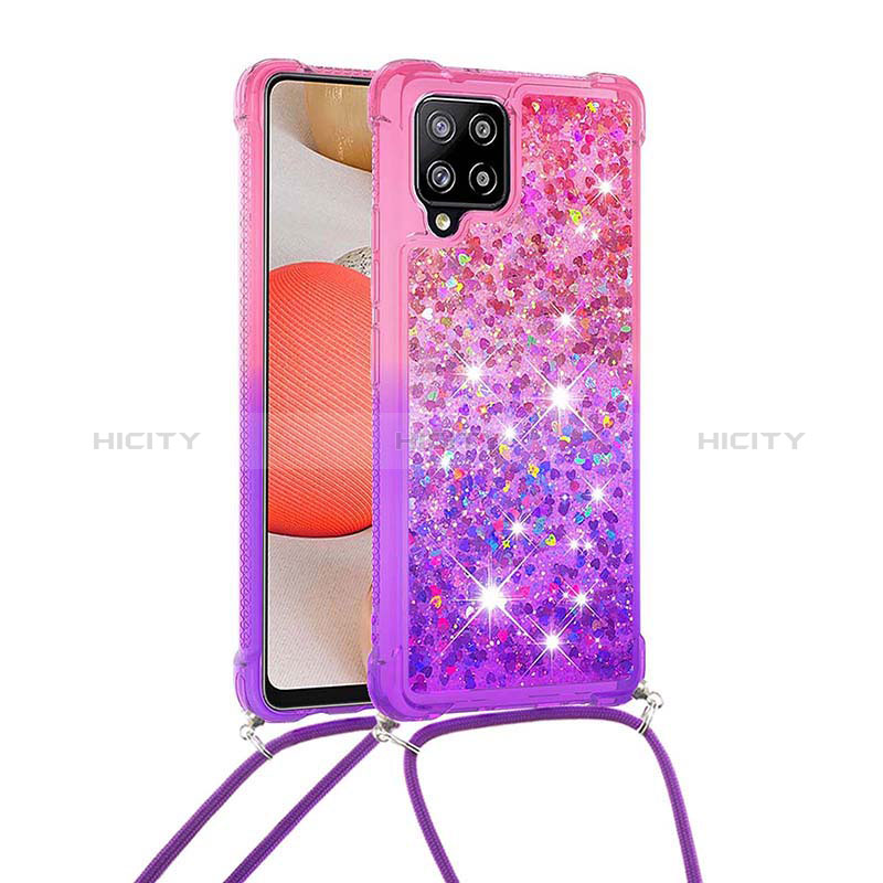 Silikon Hülle Handyhülle Gummi Schutzhülle Flexible Tasche Bling-Bling mit Schlüsselband Lanyard S01 für Samsung Galaxy A42 5G