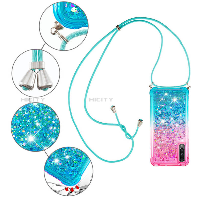 Silikon Hülle Handyhülle Gummi Schutzhülle Flexible Tasche Bling-Bling mit Schlüsselband Lanyard S01 für Samsung Galaxy A50