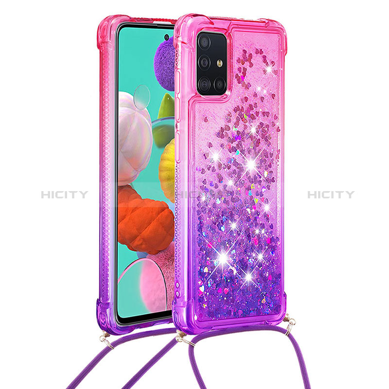 Silikon Hülle Handyhülle Gummi Schutzhülle Flexible Tasche Bling-Bling mit Schlüsselband Lanyard S01 für Samsung Galaxy A51 5G