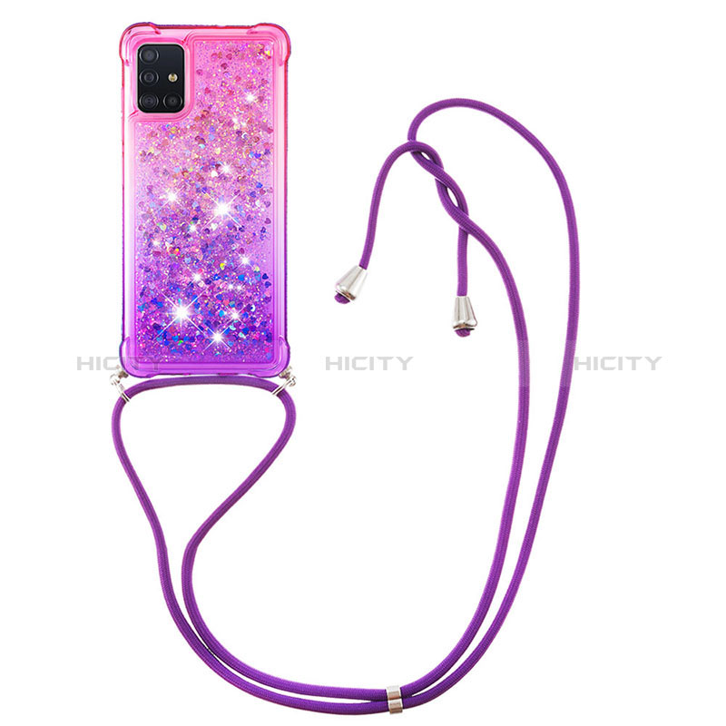 Silikon Hülle Handyhülle Gummi Schutzhülle Flexible Tasche Bling-Bling mit Schlüsselband Lanyard S01 für Samsung Galaxy A51 5G