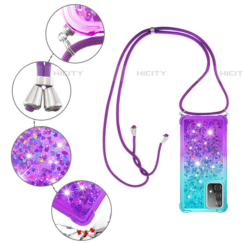 Silikon Hülle Handyhülle Gummi Schutzhülle Flexible Tasche Bling-Bling mit Schlüsselband Lanyard S01 für Samsung Galaxy A52 4G groß