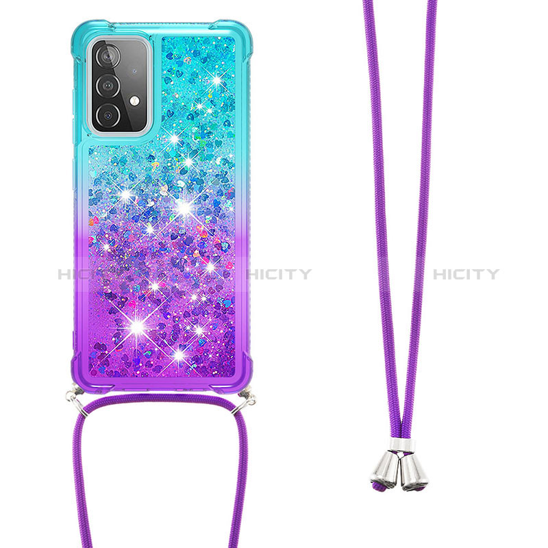 Silikon Hülle Handyhülle Gummi Schutzhülle Flexible Tasche Bling-Bling mit Schlüsselband Lanyard S01 für Samsung Galaxy A52s 5G