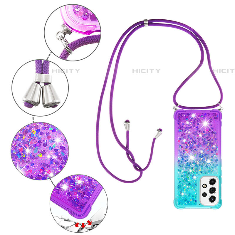 Silikon Hülle Handyhülle Gummi Schutzhülle Flexible Tasche Bling-Bling mit Schlüsselband Lanyard S01 für Samsung Galaxy A53 5G