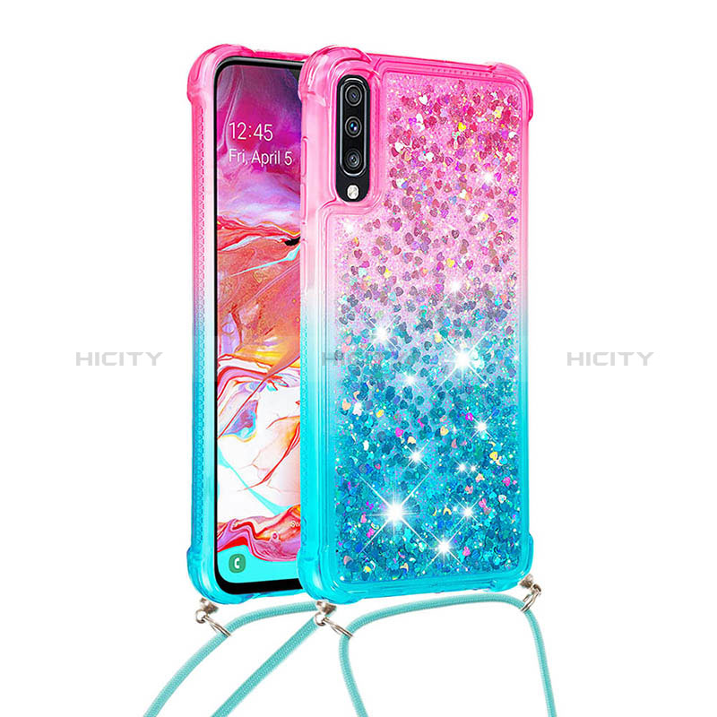 Silikon Hülle Handyhülle Gummi Schutzhülle Flexible Tasche Bling-Bling mit Schlüsselband Lanyard S01 für Samsung Galaxy A70