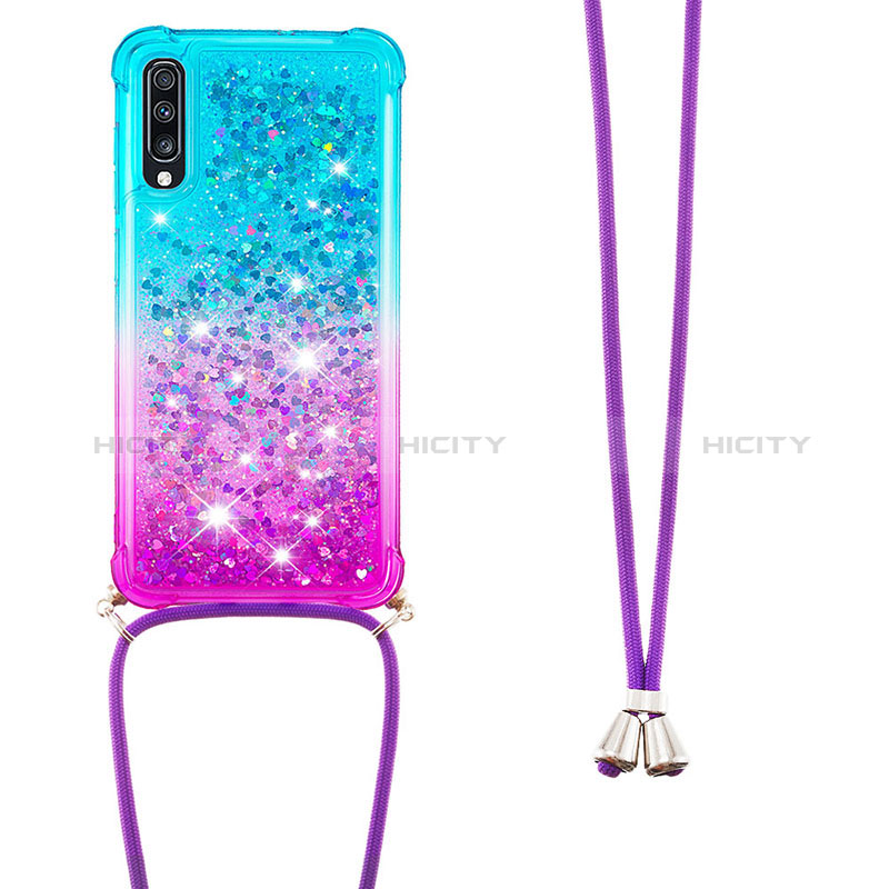 Silikon Hülle Handyhülle Gummi Schutzhülle Flexible Tasche Bling-Bling mit Schlüsselband Lanyard S01 für Samsung Galaxy A70