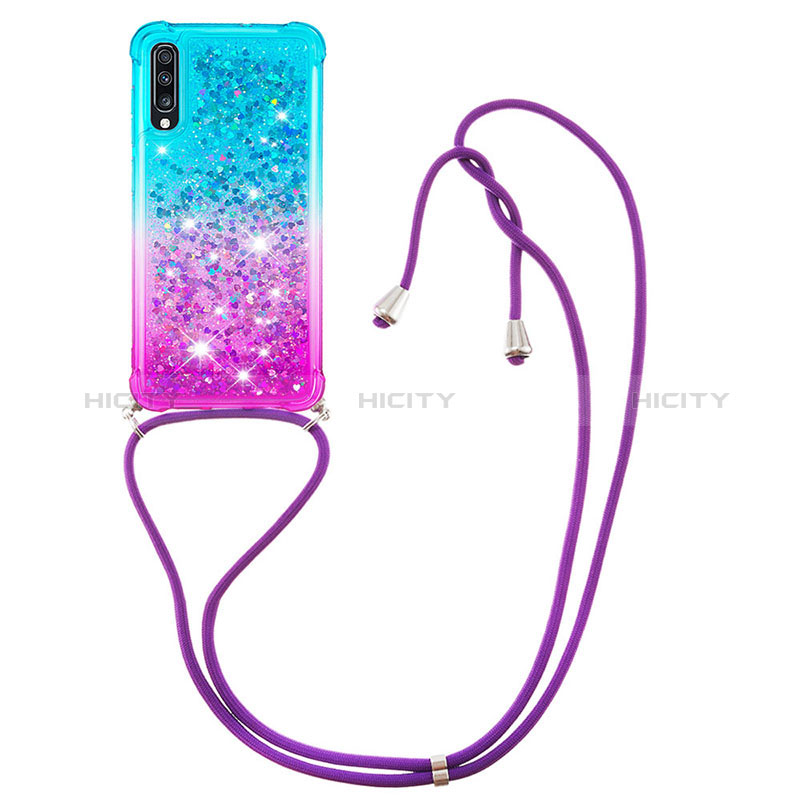 Silikon Hülle Handyhülle Gummi Schutzhülle Flexible Tasche Bling-Bling mit Schlüsselband Lanyard S01 für Samsung Galaxy A70