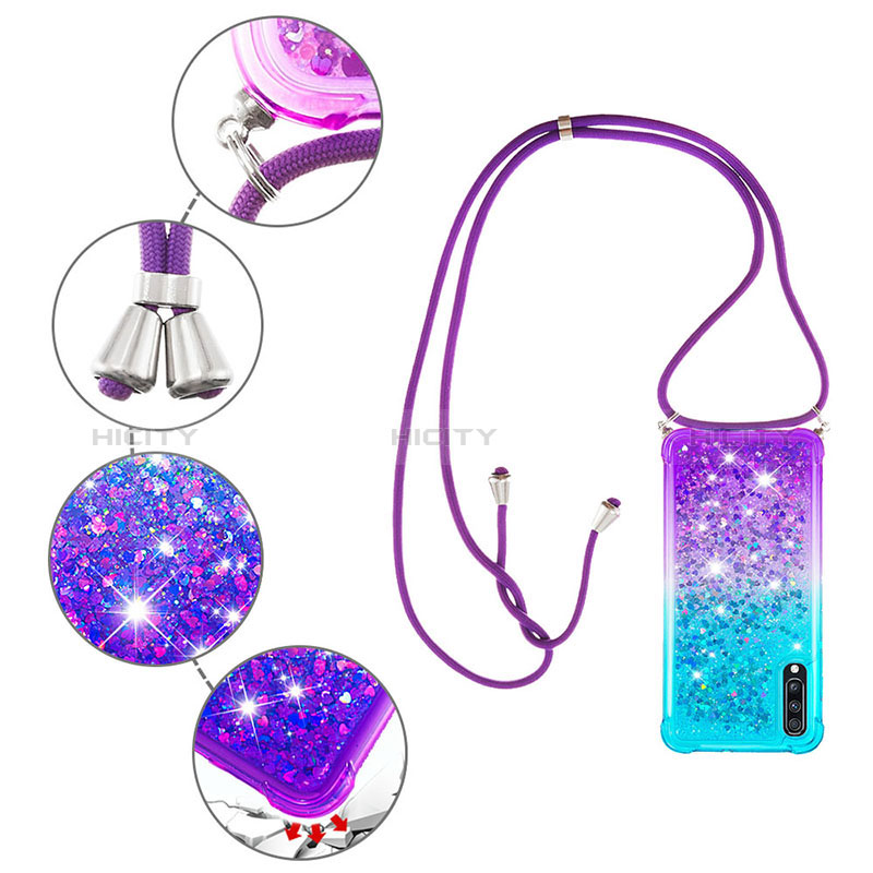 Silikon Hülle Handyhülle Gummi Schutzhülle Flexible Tasche Bling-Bling mit Schlüsselband Lanyard S01 für Samsung Galaxy A70