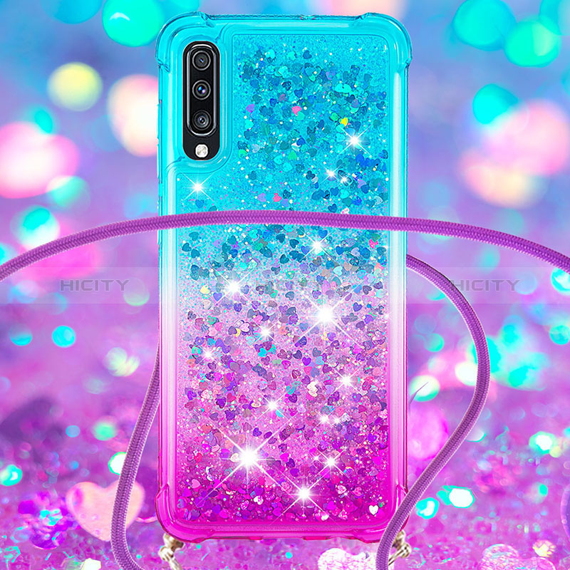 Silikon Hülle Handyhülle Gummi Schutzhülle Flexible Tasche Bling-Bling mit Schlüsselband Lanyard S01 für Samsung Galaxy A70S