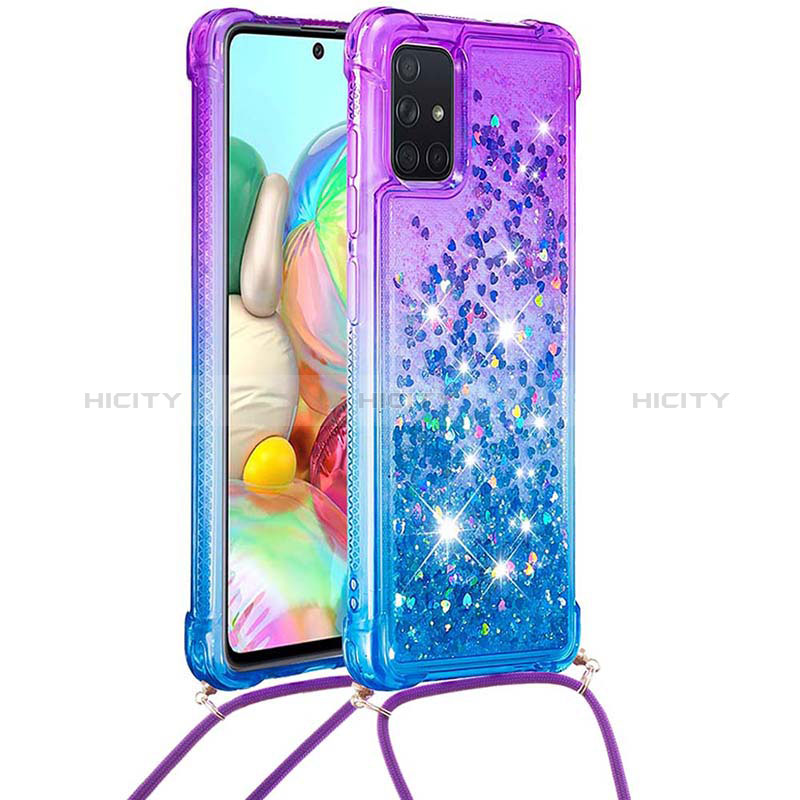 Silikon Hülle Handyhülle Gummi Schutzhülle Flexible Tasche Bling-Bling mit Schlüsselband Lanyard S01 für Samsung Galaxy A71 5G