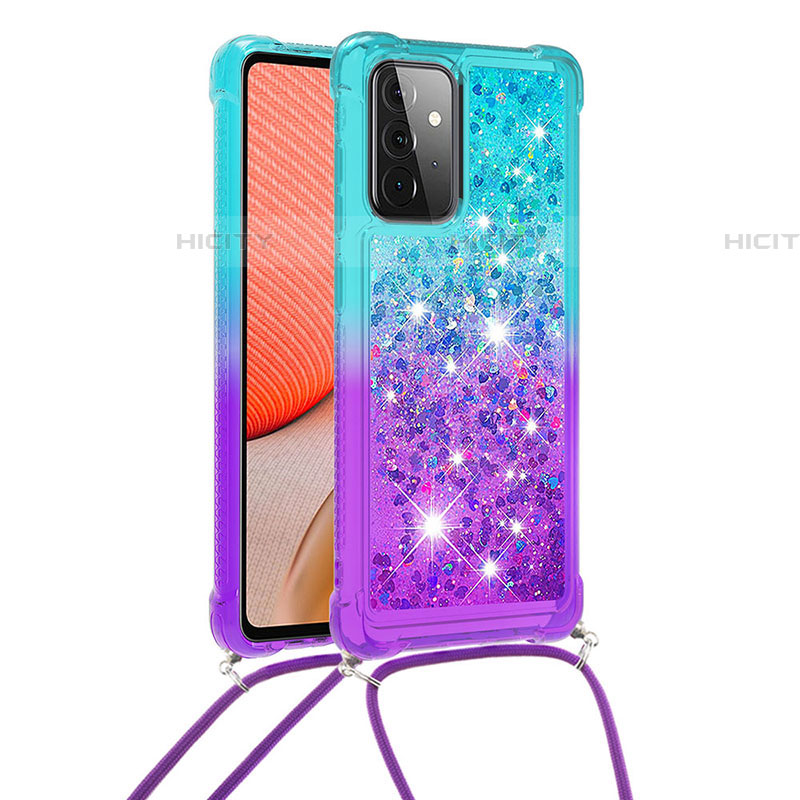 Silikon Hülle Handyhülle Gummi Schutzhülle Flexible Tasche Bling-Bling mit Schlüsselband Lanyard S01 für Samsung Galaxy A72 4G