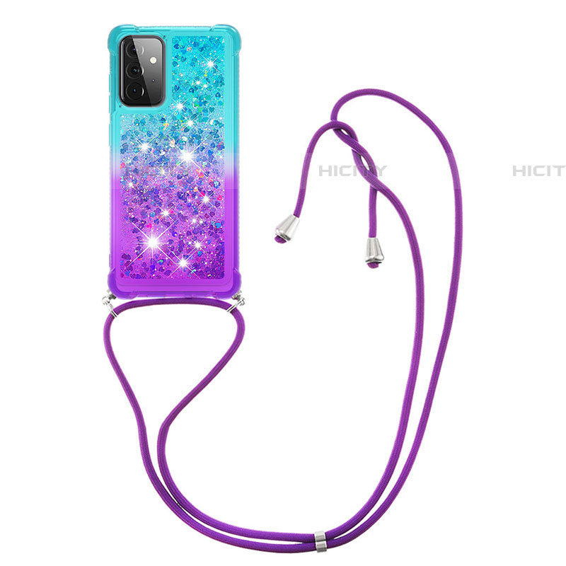 Silikon Hülle Handyhülle Gummi Schutzhülle Flexible Tasche Bling-Bling mit Schlüsselband Lanyard S01 für Samsung Galaxy A72 4G groß