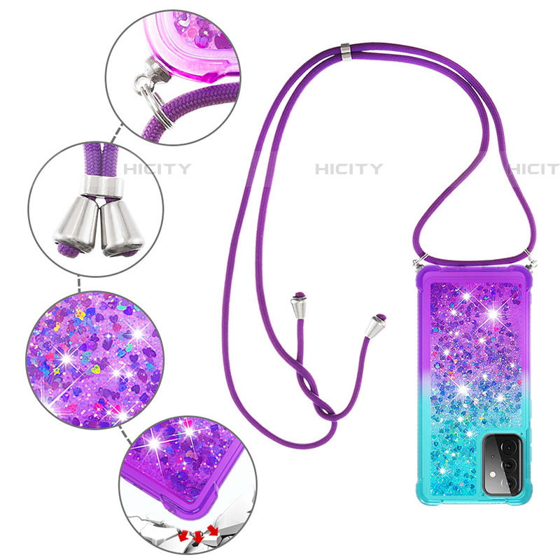 Silikon Hülle Handyhülle Gummi Schutzhülle Flexible Tasche Bling-Bling mit Schlüsselband Lanyard S01 für Samsung Galaxy A72 4G groß