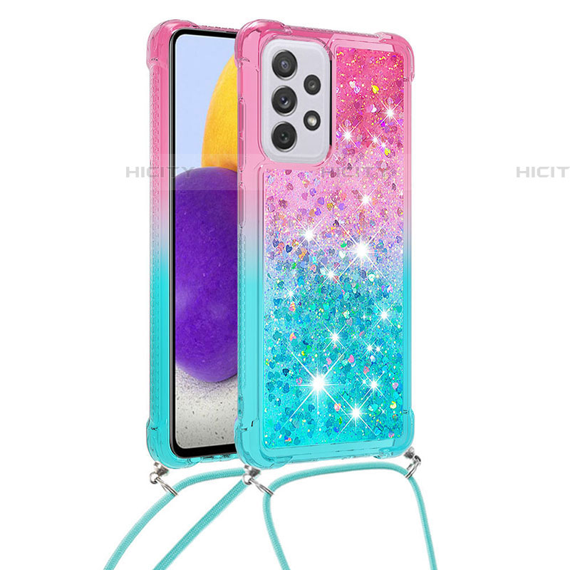 Silikon Hülle Handyhülle Gummi Schutzhülle Flexible Tasche Bling-Bling mit Schlüsselband Lanyard S01 für Samsung Galaxy A73 5G groß