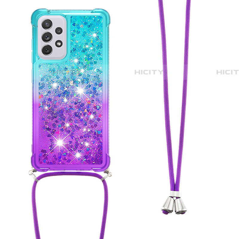 Silikon Hülle Handyhülle Gummi Schutzhülle Flexible Tasche Bling-Bling mit Schlüsselband Lanyard S01 für Samsung Galaxy A73 5G groß