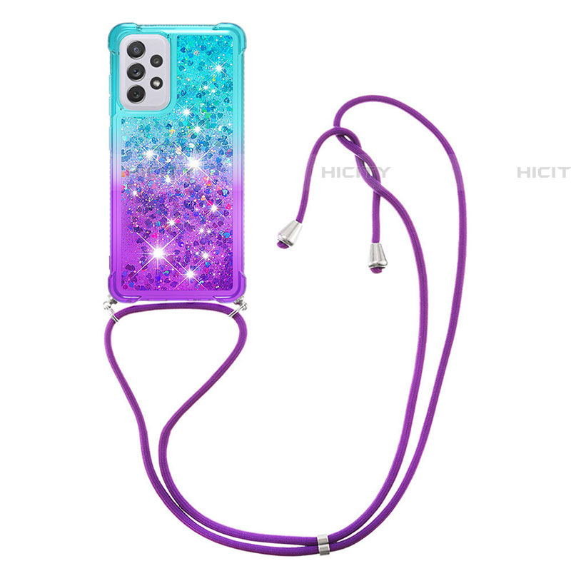 Silikon Hülle Handyhülle Gummi Schutzhülle Flexible Tasche Bling-Bling mit Schlüsselband Lanyard S01 für Samsung Galaxy A73 5G groß