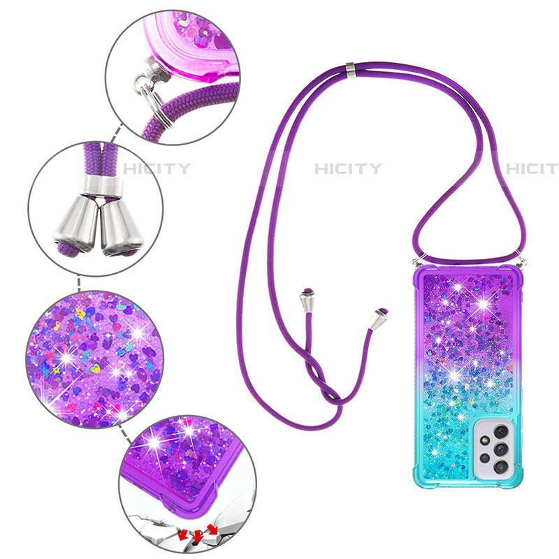 Silikon Hülle Handyhülle Gummi Schutzhülle Flexible Tasche Bling-Bling mit Schlüsselband Lanyard S01 für Samsung Galaxy A73 5G