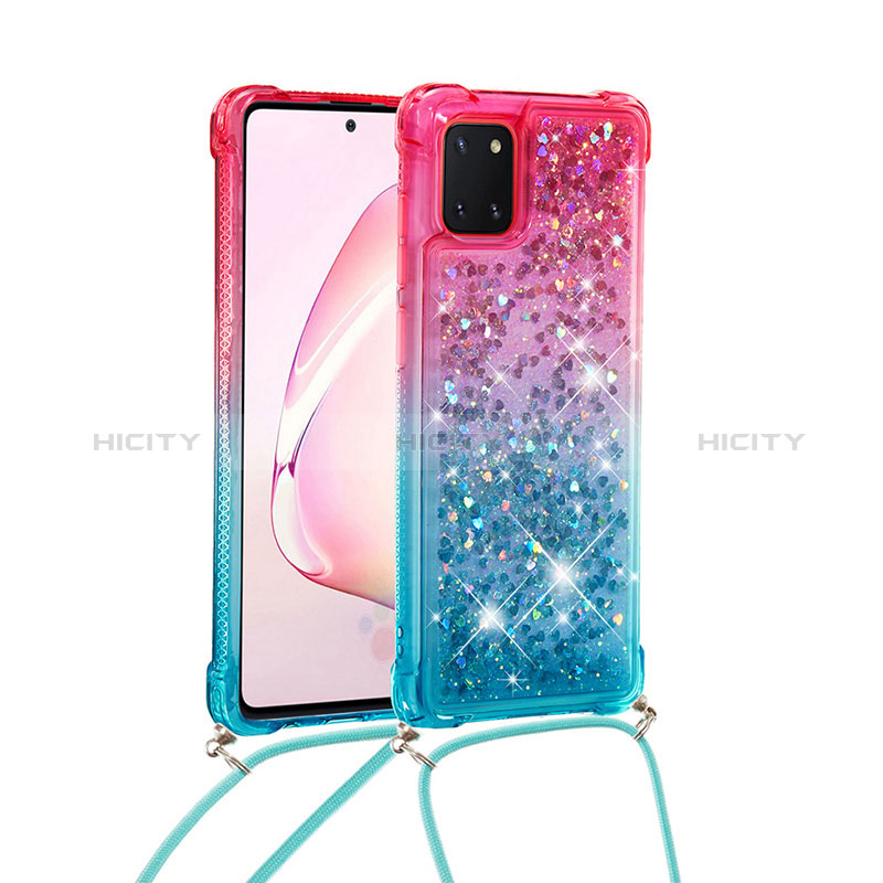 Silikon Hülle Handyhülle Gummi Schutzhülle Flexible Tasche Bling-Bling mit Schlüsselband Lanyard S01 für Samsung Galaxy A81 Rosa