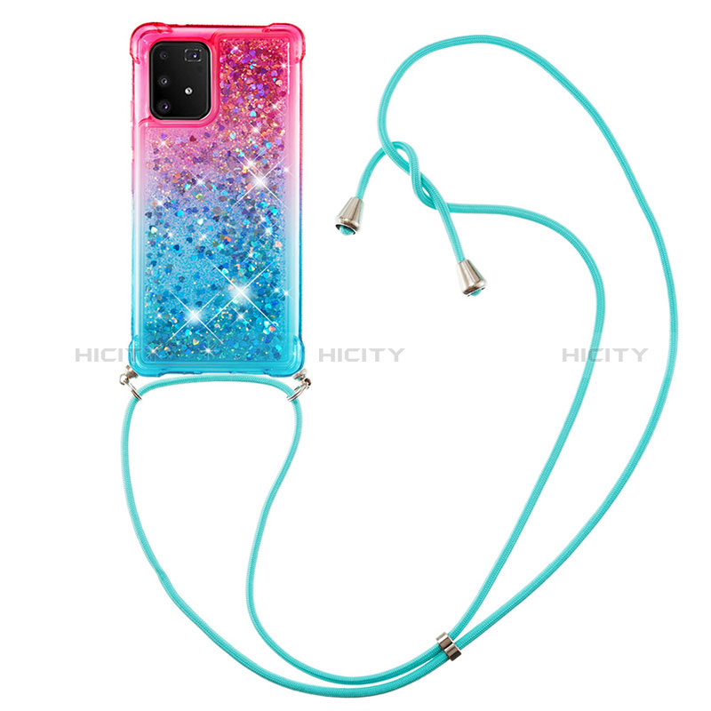 Silikon Hülle Handyhülle Gummi Schutzhülle Flexible Tasche Bling-Bling mit Schlüsselband Lanyard S01 für Samsung Galaxy A91 groß