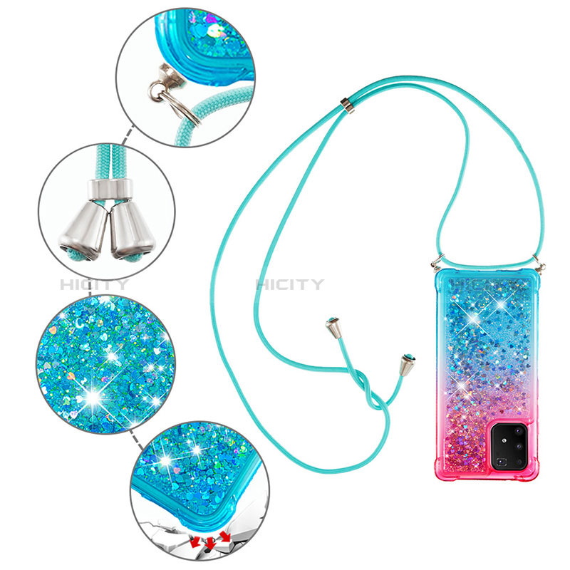 Silikon Hülle Handyhülle Gummi Schutzhülle Flexible Tasche Bling-Bling mit Schlüsselband Lanyard S01 für Samsung Galaxy A91