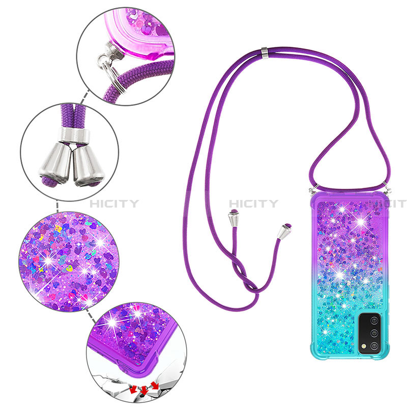 Silikon Hülle Handyhülle Gummi Schutzhülle Flexible Tasche Bling-Bling mit Schlüsselband Lanyard S01 für Samsung Galaxy F02S SM-E025F groß