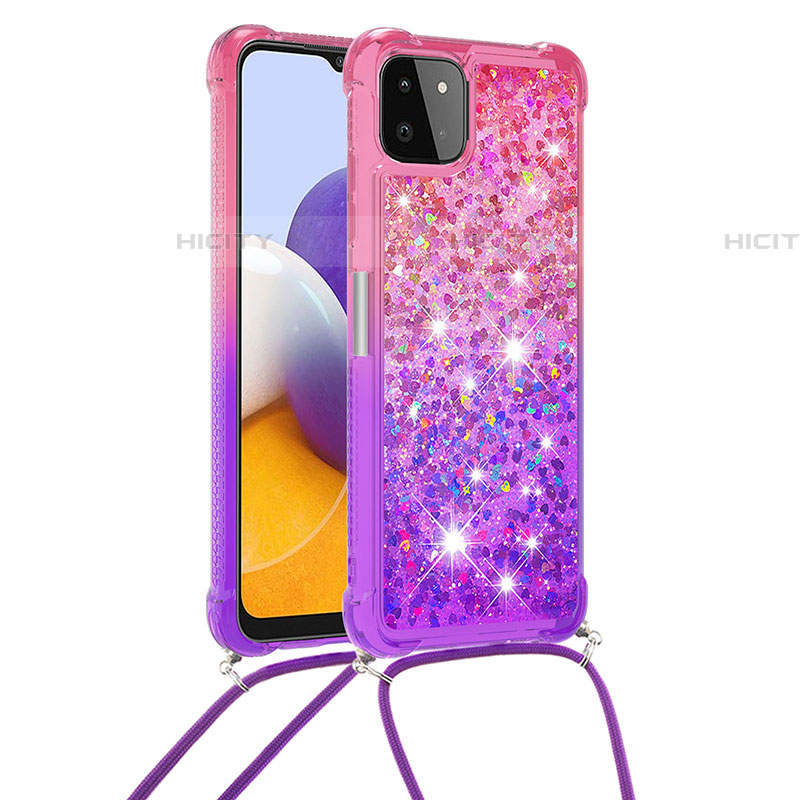 Silikon Hülle Handyhülle Gummi Schutzhülle Flexible Tasche Bling-Bling mit Schlüsselband Lanyard S01 für Samsung Galaxy F42 5G