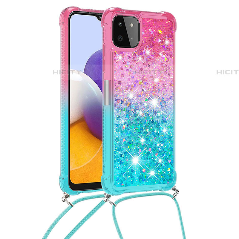 Silikon Hülle Handyhülle Gummi Schutzhülle Flexible Tasche Bling-Bling mit Schlüsselband Lanyard S01 für Samsung Galaxy F42 5G