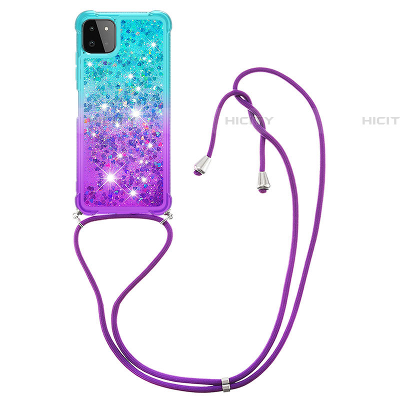 Silikon Hülle Handyhülle Gummi Schutzhülle Flexible Tasche Bling-Bling mit Schlüsselband Lanyard S01 für Samsung Galaxy F42 5G