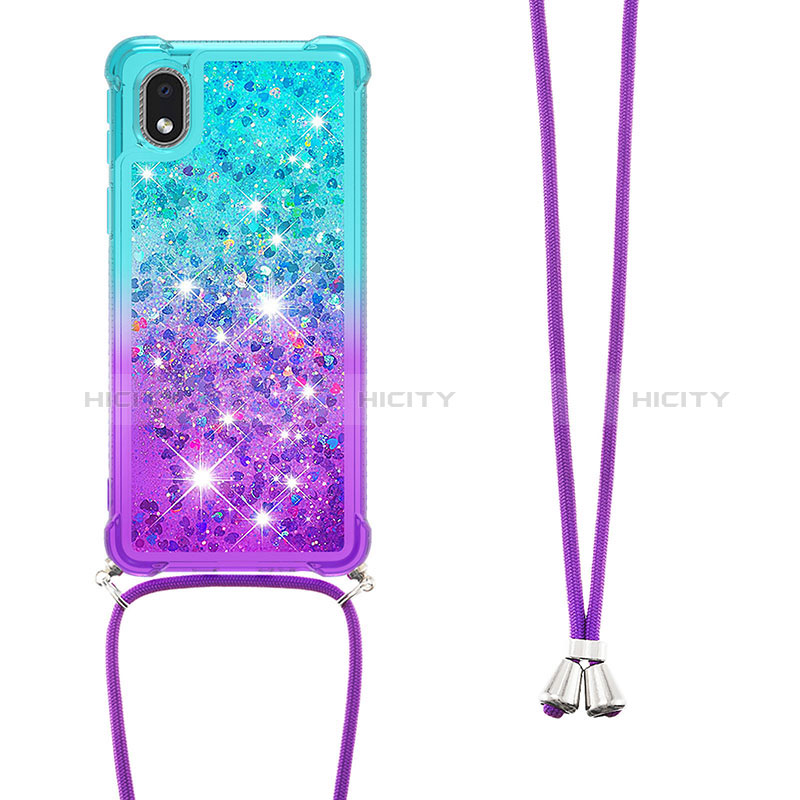 Silikon Hülle Handyhülle Gummi Schutzhülle Flexible Tasche Bling-Bling mit Schlüsselband Lanyard S01 für Samsung Galaxy M01 Core