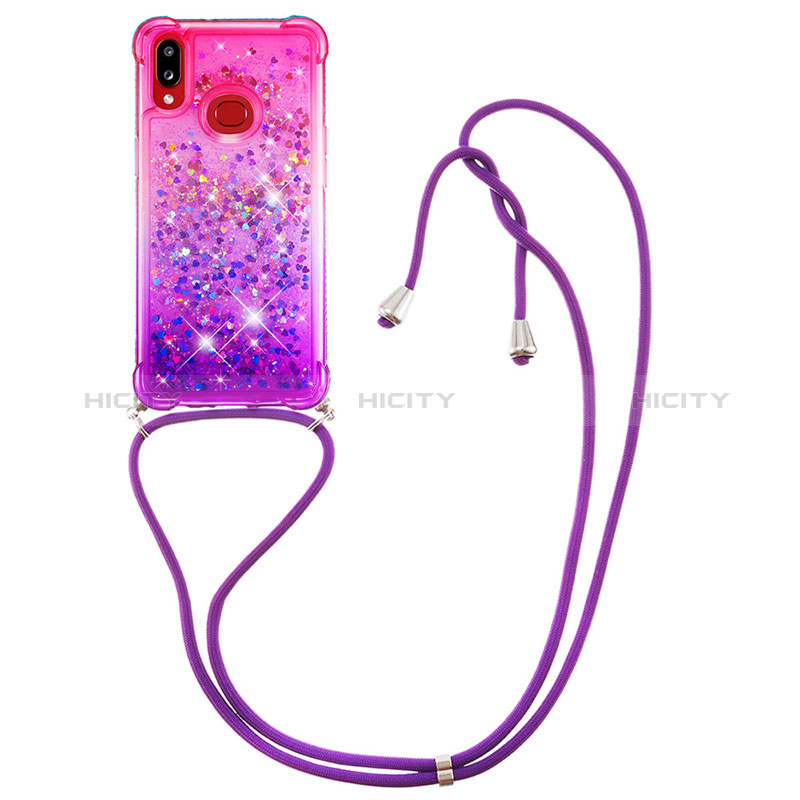 Silikon Hülle Handyhülle Gummi Schutzhülle Flexible Tasche Bling-Bling mit Schlüsselband Lanyard S01 für Samsung Galaxy M01s