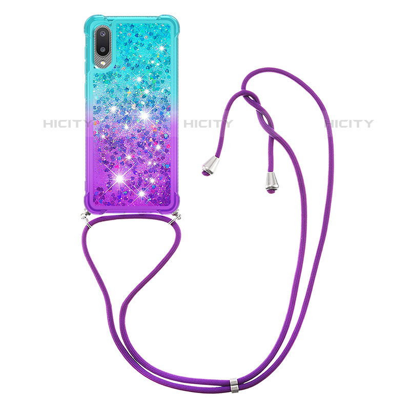 Silikon Hülle Handyhülle Gummi Schutzhülle Flexible Tasche Bling-Bling mit Schlüsselband Lanyard S01 für Samsung Galaxy M02