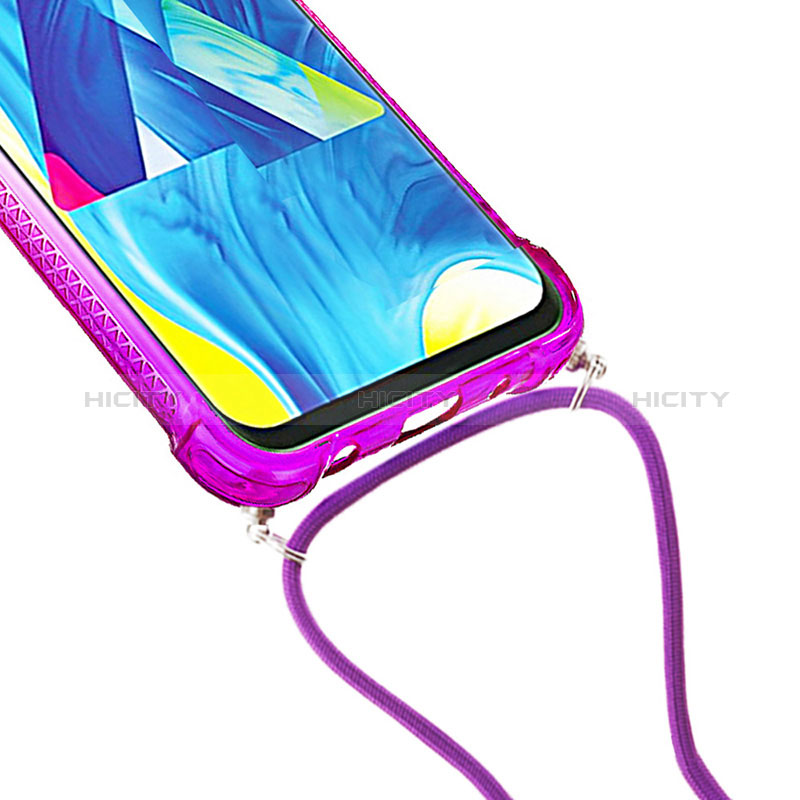 Silikon Hülle Handyhülle Gummi Schutzhülle Flexible Tasche Bling-Bling mit Schlüsselband Lanyard S01 für Samsung Galaxy M10 groß