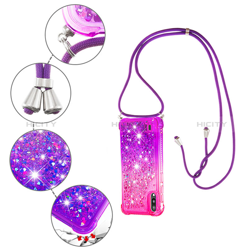 Silikon Hülle Handyhülle Gummi Schutzhülle Flexible Tasche Bling-Bling mit Schlüsselband Lanyard S01 für Samsung Galaxy M10 groß