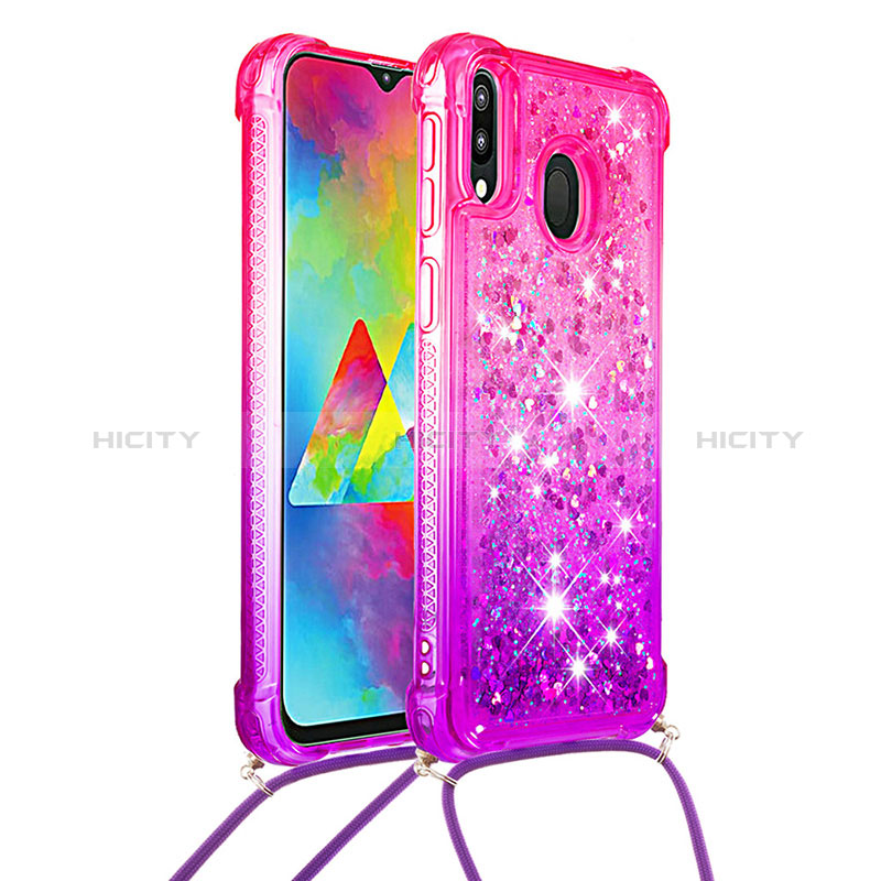 Silikon Hülle Handyhülle Gummi Schutzhülle Flexible Tasche Bling-Bling mit Schlüsselband Lanyard S01 für Samsung Galaxy M20 groß