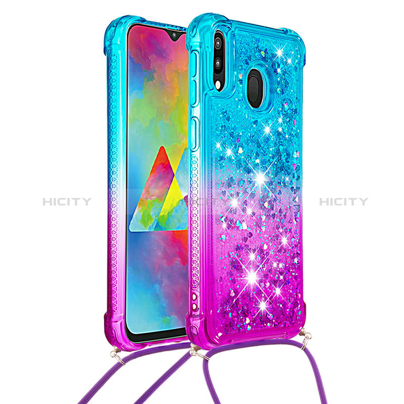 Silikon Hülle Handyhülle Gummi Schutzhülle Flexible Tasche Bling-Bling mit Schlüsselband Lanyard S01 für Samsung Galaxy M20 groß